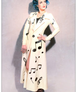 Ankle length latex coat with musical notes