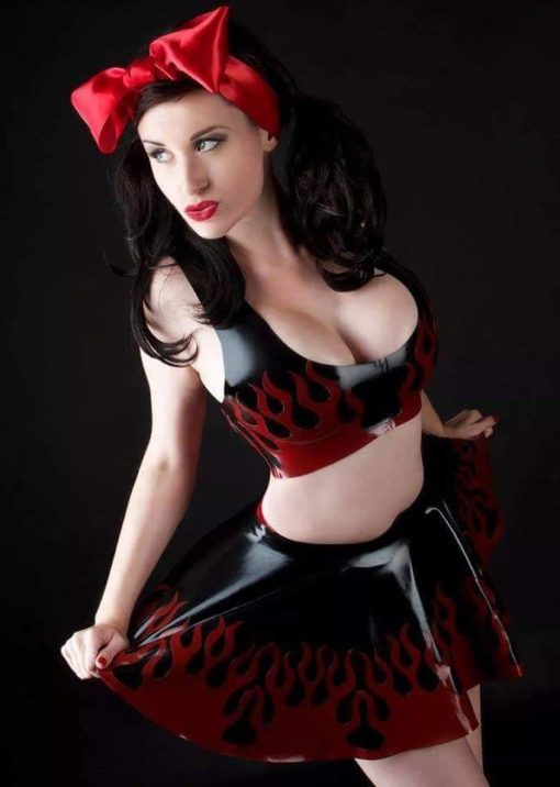 Flames Latex Crop Top and Skirt