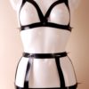 Latex Spiked Open Bust Bra and Suspender Belt