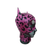 Leopard print hood in bubble gum pink latex. Pointy ears detail.