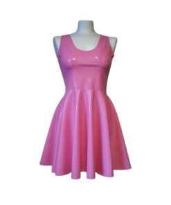 Sleeveless latex fit and flare dress