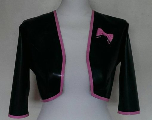 Fetasia Latex bolero jacket. Bow and trim on the coat.