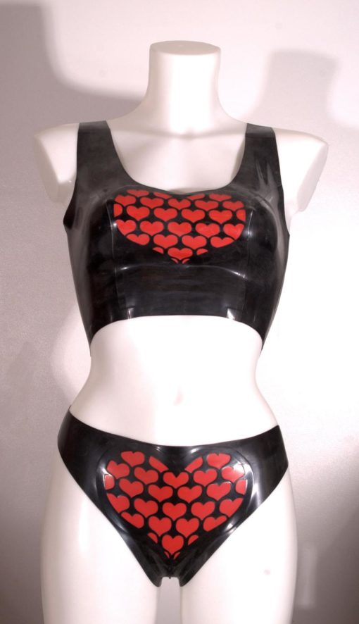 Textured Latex Hearts Lingerie Set